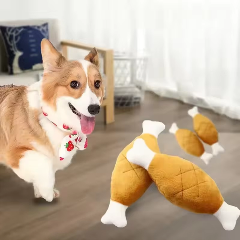 Interactive Plush Squeaky Dog Toy Chicken Legs Bone Shape Pet Dog Plush Toy for Small Medium Large Dogs and Cats