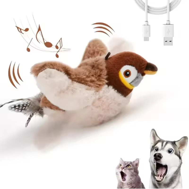 Hot Simulated Bird Cat Toy Interactive Toys Dog Rechargeable Chirping Flapping Bird(no Flying) Touch Activated Plush Pet Toy