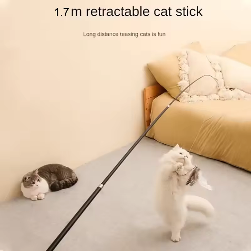 Four Section Telescopic Cat Stick 1.8m Super Long Carbon Fiber Fishing Rod Scratch Resistant Feather Cat Toy Pet Supplies