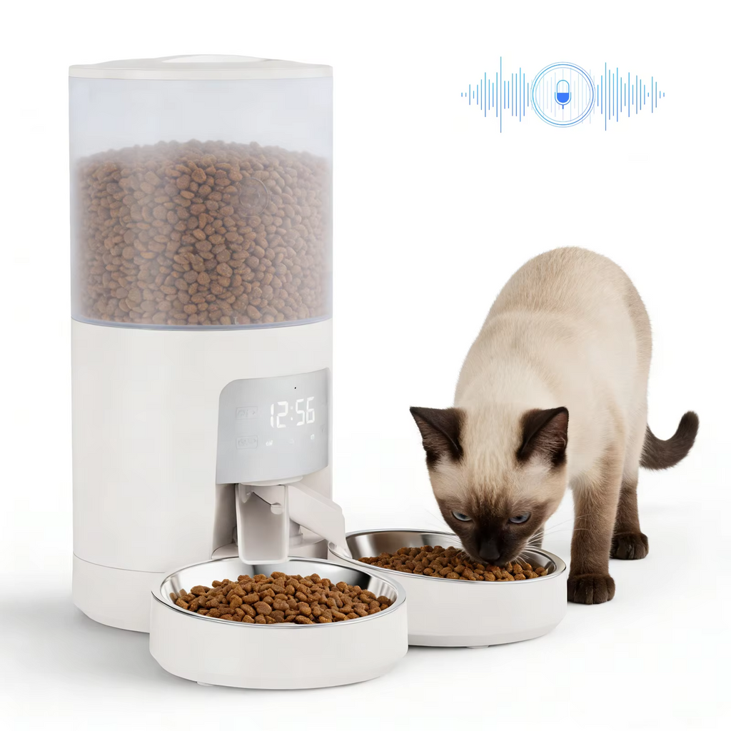 JHK 6L Automatic Cat Feeder with 2 Stainless Bowls Timed Cat Food Dispenser Dual Power Supply Dual Pet Feeder for Cat and Dog