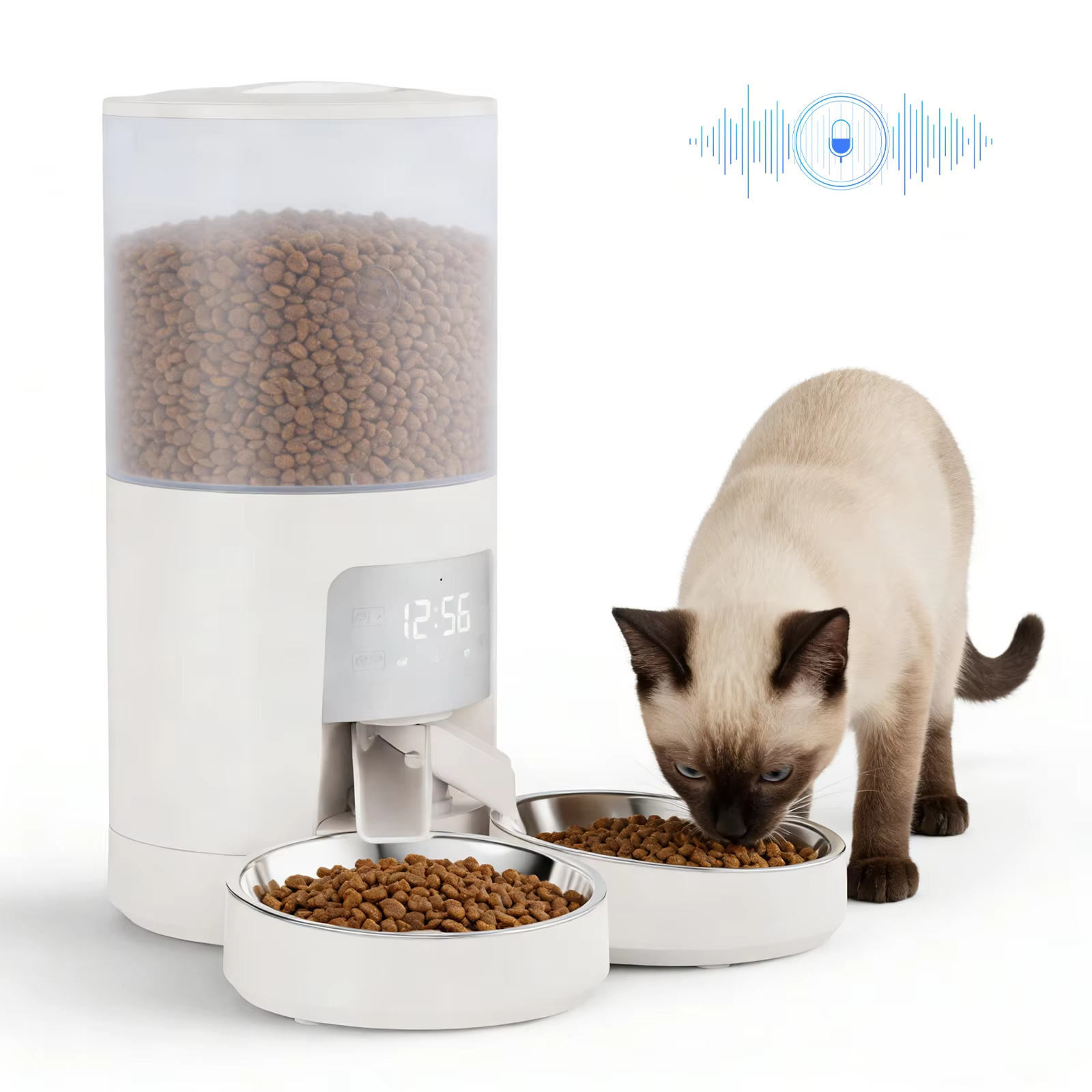 JHK 6L Automatic Cat Feeder with 2 Stainless Bowls Timed Cat Food Dispenser Dual Power Supply Dual Pet Feeder for Cat and Dog