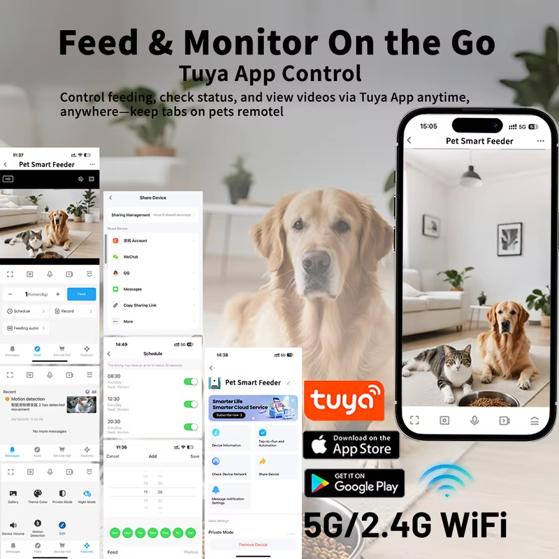 Smart Pet Feeder with 15CM Elevated Camera Tuya App Control for Busy Pet Owners FURPIPI Automatic Cats Dog Food Feeder Dispenser