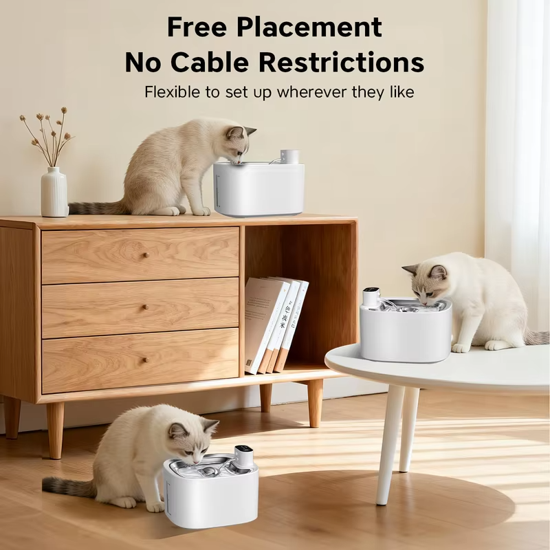 Wireless Cat Water Fountain 3.5L Pet Water Dispenser 4000mAh Long Lasting Battery Life Stainless Steel Pallet and Motion Sensing