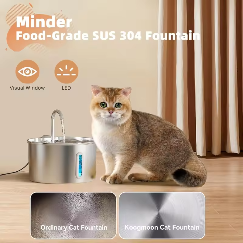 2.2L/3.2L Stainless Steel Pet Water Fountain For Dog Cat Water Dispenser Auto Drinking Fountain with Quiet Pump Cat Water Bowl