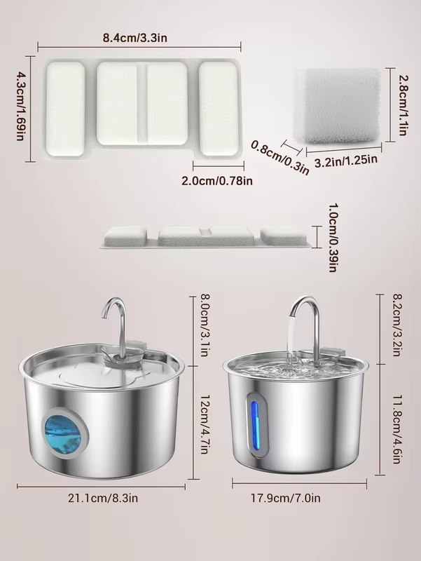 2.2L/3.2L Stainless Steel Pet Water Fountain For Dog Cat Water Dispenser Auto Drinking Fountain with Quiet Pump Cat Water Bowl