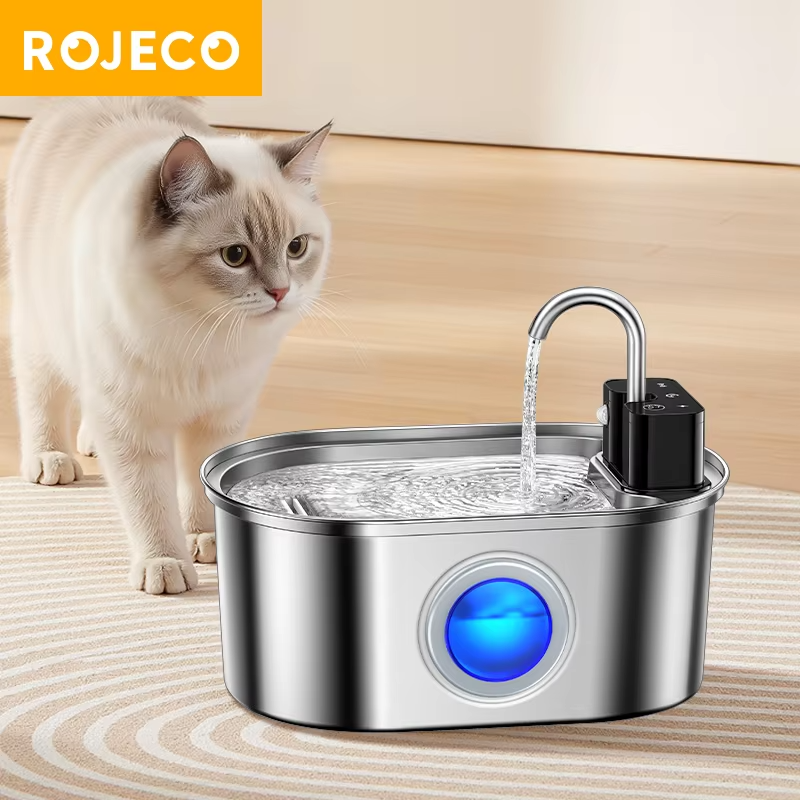 ROJECO Stainless Steel Cat Water Fountain Wireless Sensor Smart Automatic Pet Water Dispenser For Cat Dog Pet Drinking Fountain
