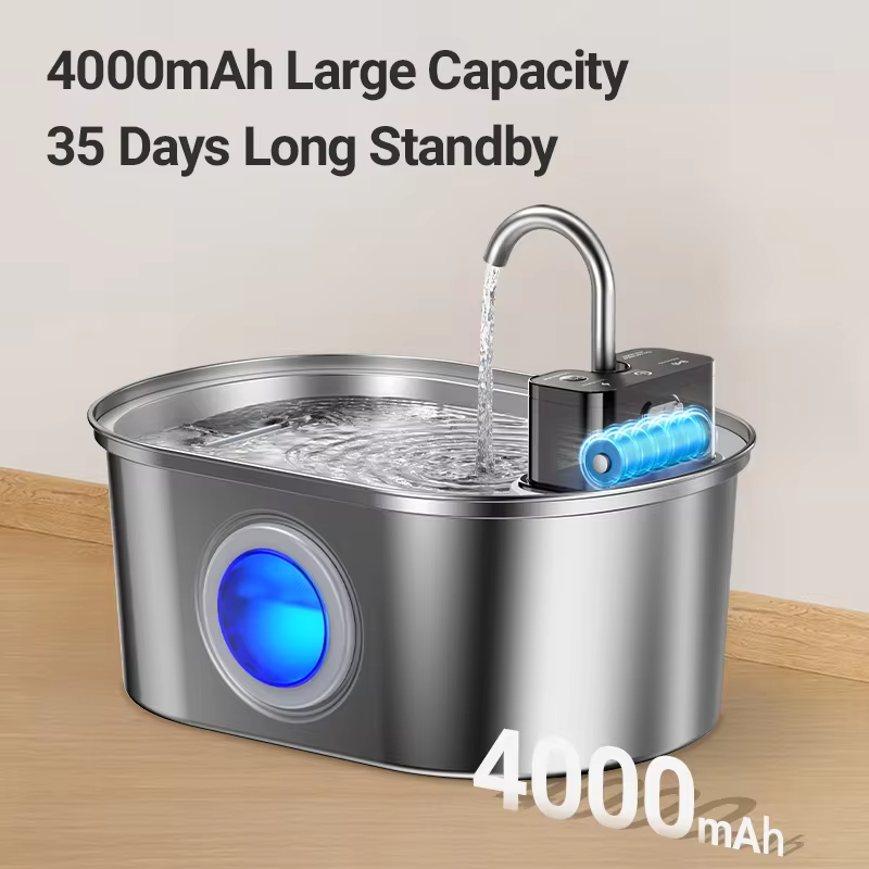 ROJECO Stainless Steel Cat Water Fountain Wireless Sensor Smart Automatic Pet Water Dispenser For Cat Dog Pet Drinking Fountain