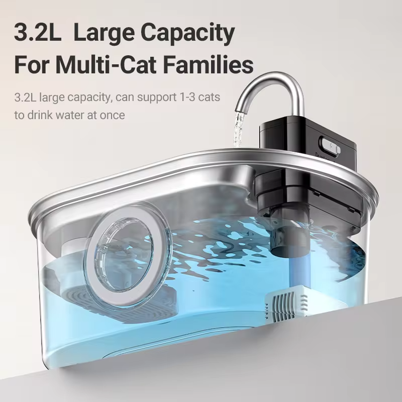 ROJECO Stainless Steel Cat Water Fountain Wireless Sensor Smart Automatic Pet Water Dispenser For Cat Dog Pet Drinking Fountain
