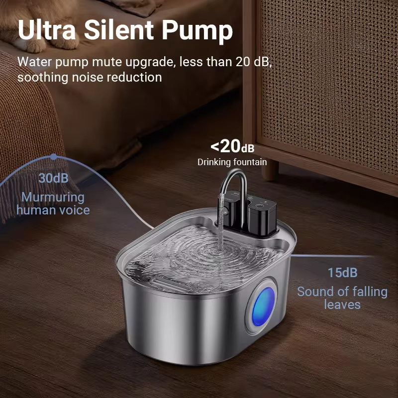 ROJECO Stainless Steel Cat Water Fountain Wireless Sensor Smart Automatic Pet Water Dispenser For Cat Dog Pet Drinking Fountain