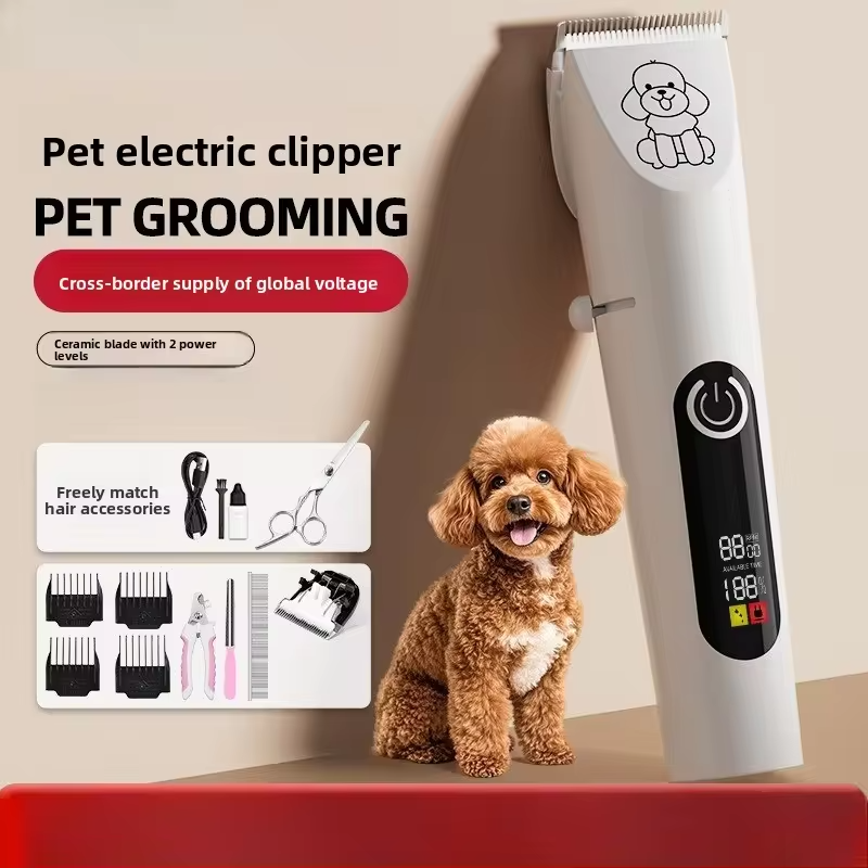 Pet Hair Clipper with LED Digital Display, Cat Paw Shaver  Professional Pet Grooming Trimmer Low Noise Dog Shaver Washable Blade