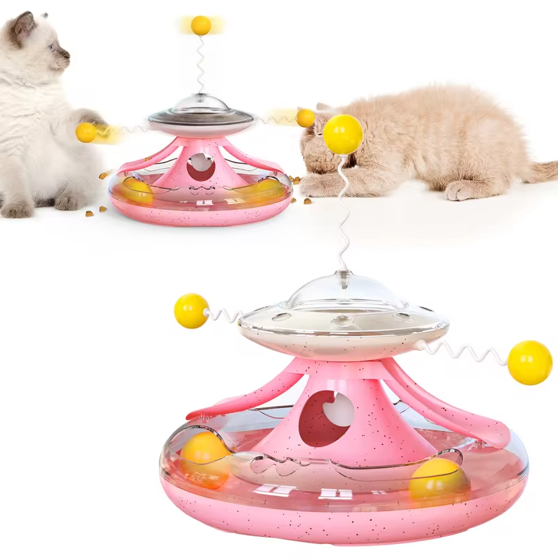Interactive Cat Wobble Track Toy - Kitten Food Dispenser Turntable Teaser Puzzle Plaything for Indoor Cats Boredom Relief Pet