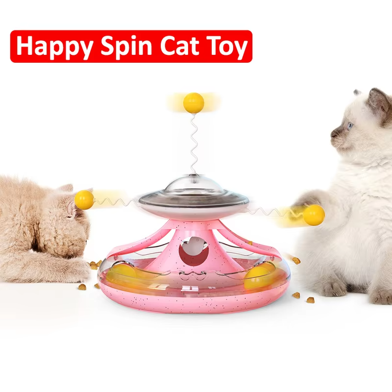 Interactive Cat Wobble Track Toy - Kitten Food Dispenser Turntable Teaser Puzzle Plaything for Indoor Cats Boredom Relief Pet