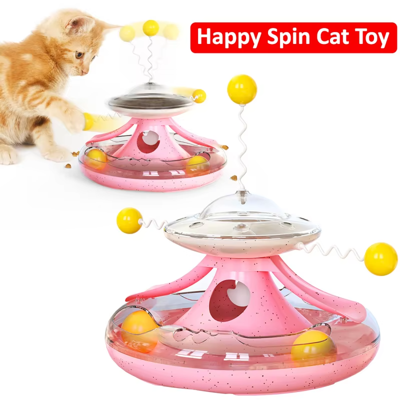 Interactive Cat Wobble Track Toy - Kitten Food Dispenser Turntable Teaser Puzzle Plaything for Indoor Cats Boredom Relief Pet