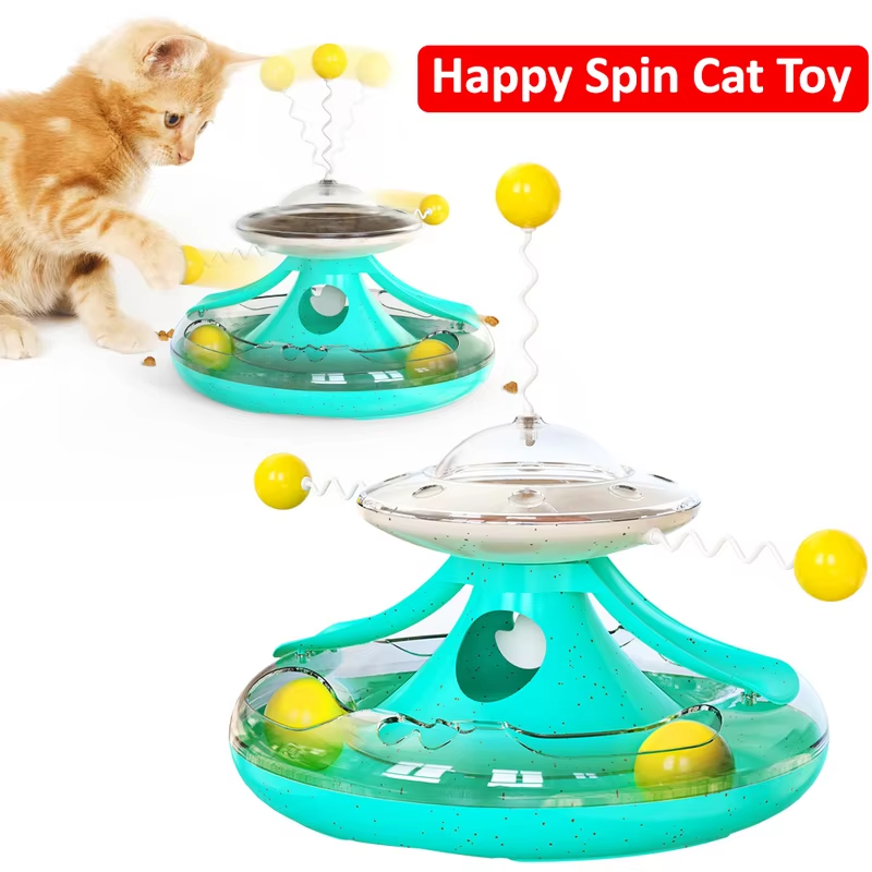 Interactive Cat Wobble Track Toy - Kitten Food Dispenser Turntable Teaser Puzzle Plaything for Indoor Cats Boredom Relief Pet