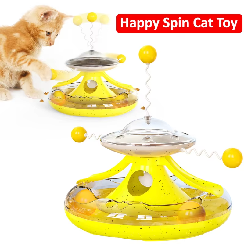 Interactive Cat Wobble Track Toy - Kitten Food Dispenser Turntable Teaser Puzzle Plaything for Indoor Cats Boredom Relief Pet