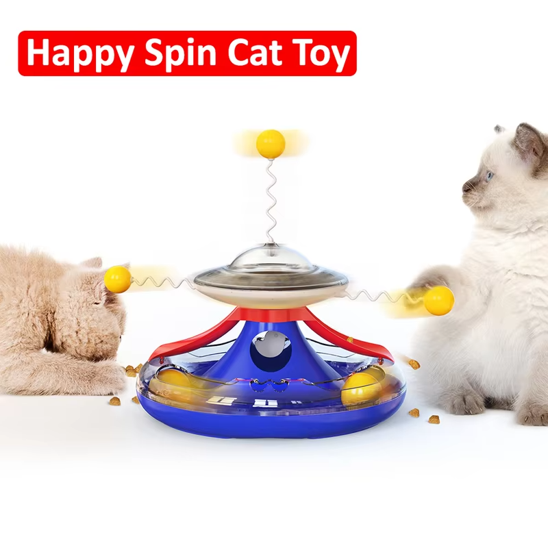 Interactive Cat Wobble Track Toy - Kitten Food Dispenser Turntable Teaser Puzzle Plaything for Indoor Cats Boredom Relief Pet
