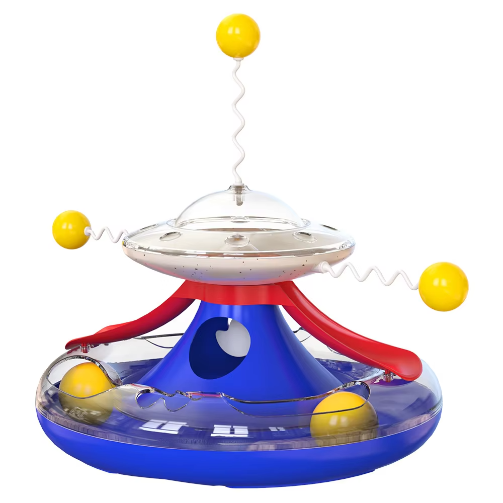 Interactive Cat Wobble Track Toy - Kitten Food Dispenser Turntable Teaser Puzzle Plaything for Indoor Cats Boredom Relief Pet
