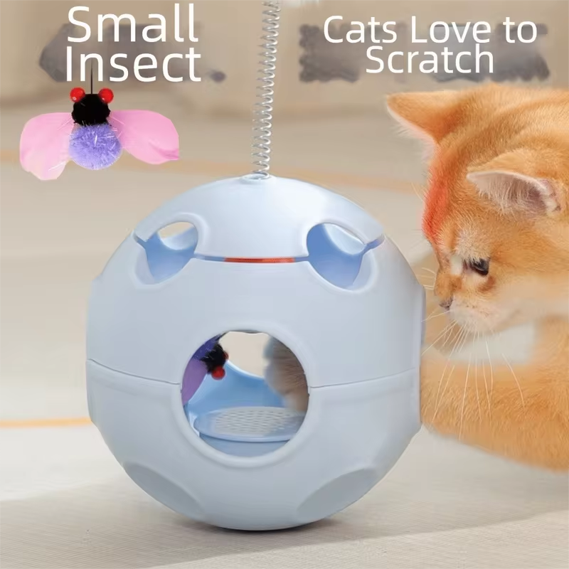 Funny Spring Cat Teasing Ball Ball Automatic Rotation Cat Football with Bells with Feather Rotating Tumbler Exercise