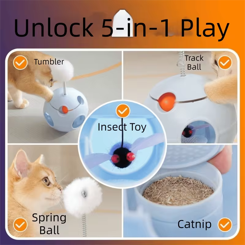 Funny Spring Cat Teasing Ball Ball Automatic Rotation Cat Football with Bells with Feather Rotating Tumbler Exercise