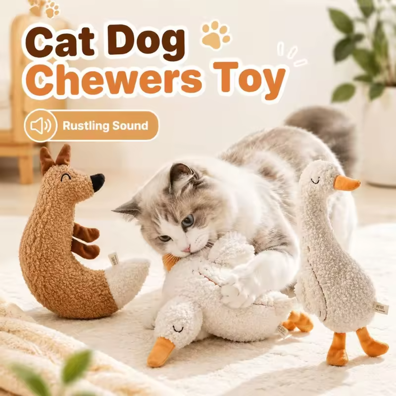 Goose Shape Cat Dog Chewers Toy Rustling Sound Amusing Myself Pet Teething Toy Cartoon Doll Cat Interactive Toy Relieve Boredom