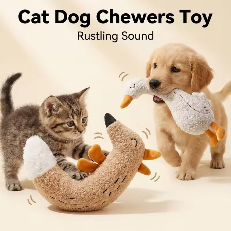 Goose Shape Cat Dog Chewers Toy Rustling Sound Amusing Myself Pet Teething Toy Cartoon Doll Cat Interactive Toy Relieve Boredom