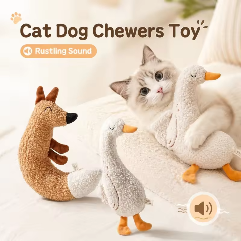 Goose Shape Cat Dog Chewers Toy Rustling Sound Amusing Myself Pet Teething Toy Cartoon Doll Cat Interactive Toy Relieve Boredom
